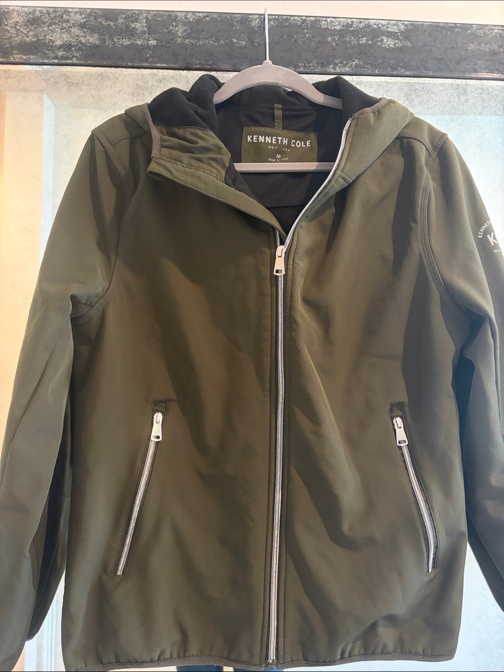 Kenneth Cole Olive Green Hooded Lightweight Jacket